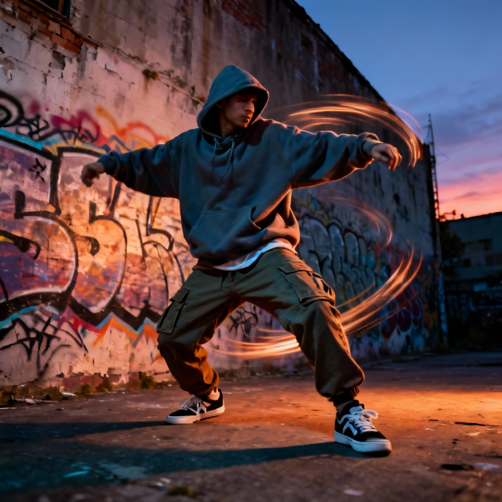 AI hip-hop dancing girl performing a freeze