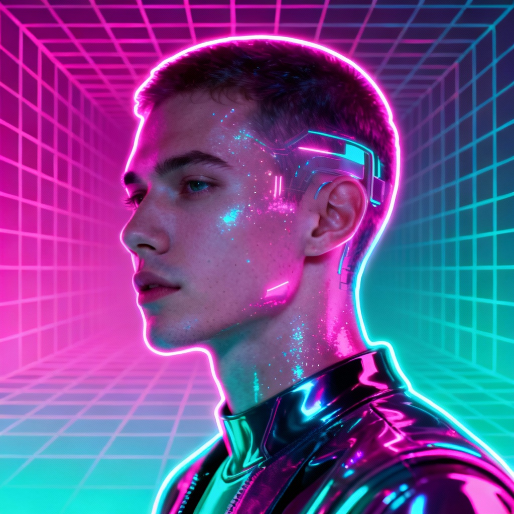 AI Neon Synthwave Cartoon Portrait
