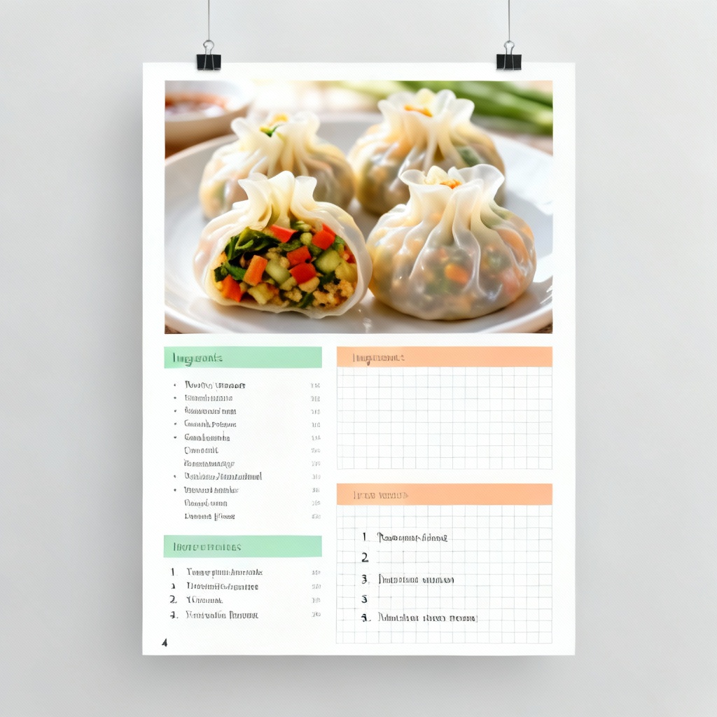 Recipe card design for veggie momo dumplings