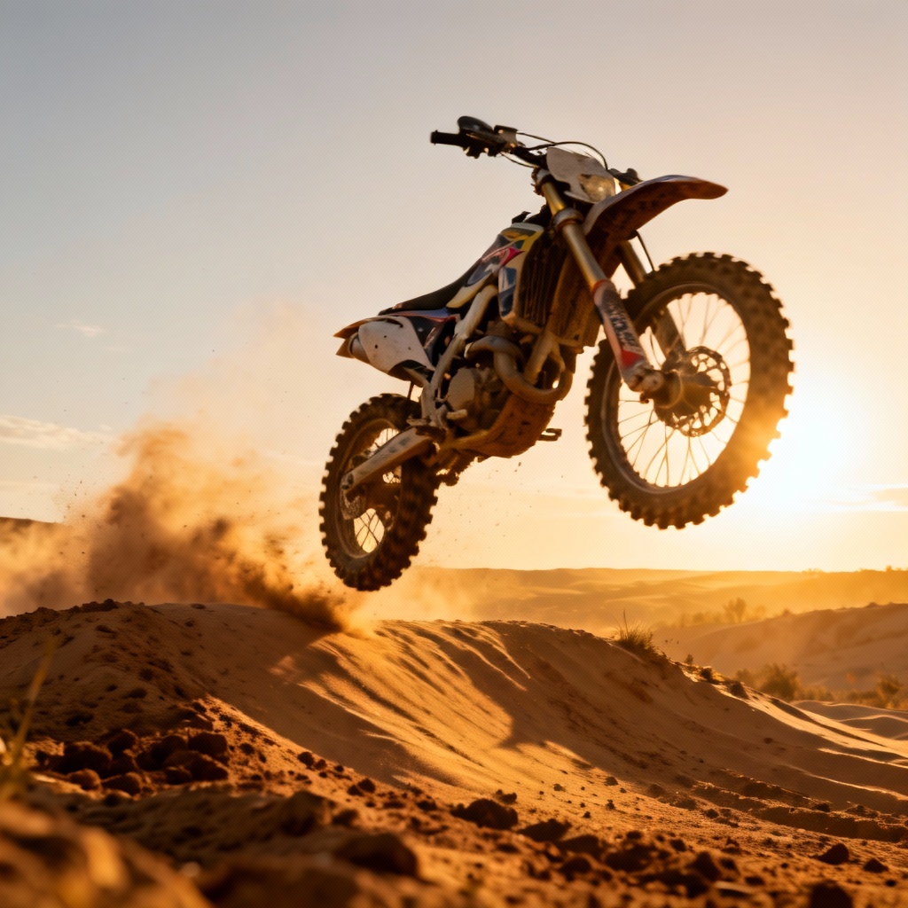 AI dirt bike jumping over desert dunes