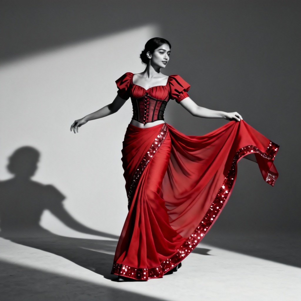 AI red georgette saree editorial