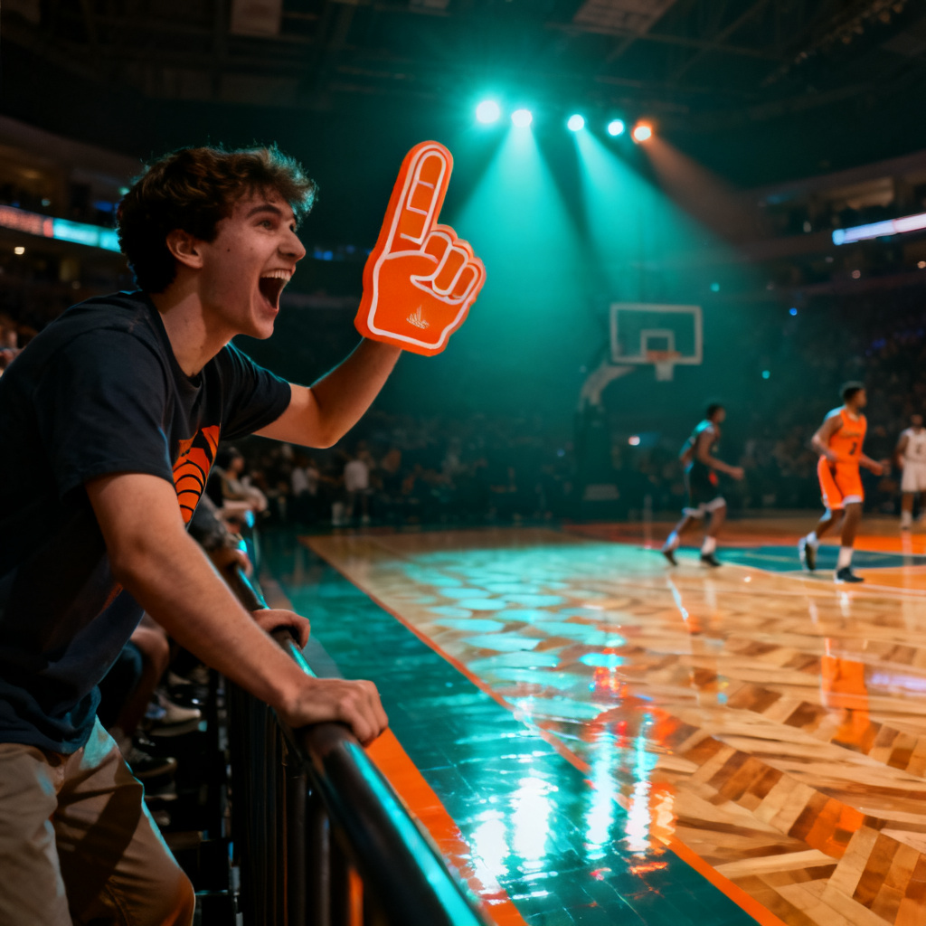 AI basketball fan courtside cheering
