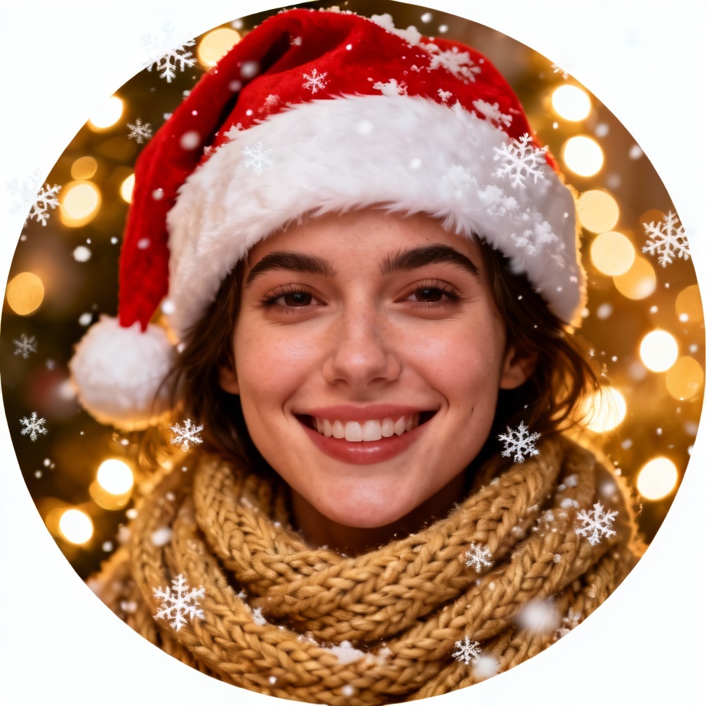 AI Christmas profile picture with Santa hat and lights