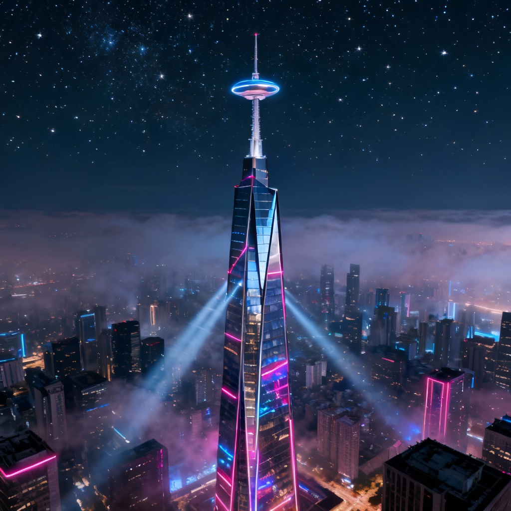 AI sci-fi megacity spire skyline