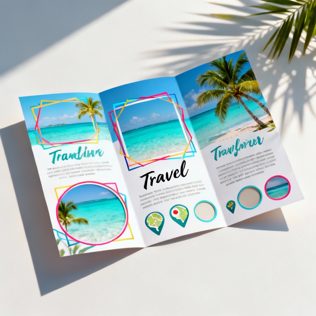 AI travel brochure with tropical photos and playful frames