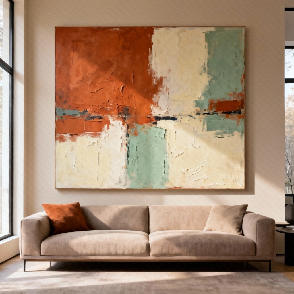 AI abstract canvas wall art in terracotta and sage