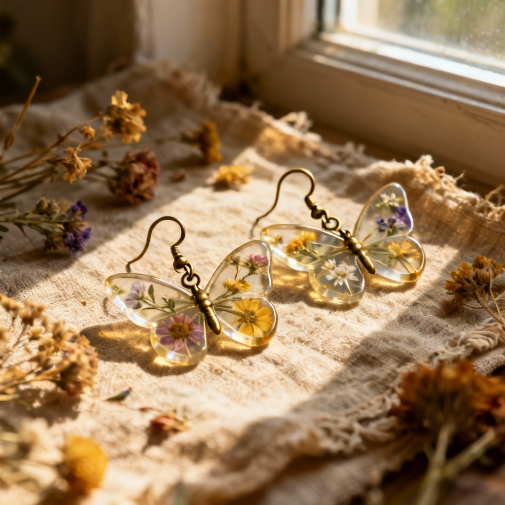 AI boho butterfly resin drop earrings