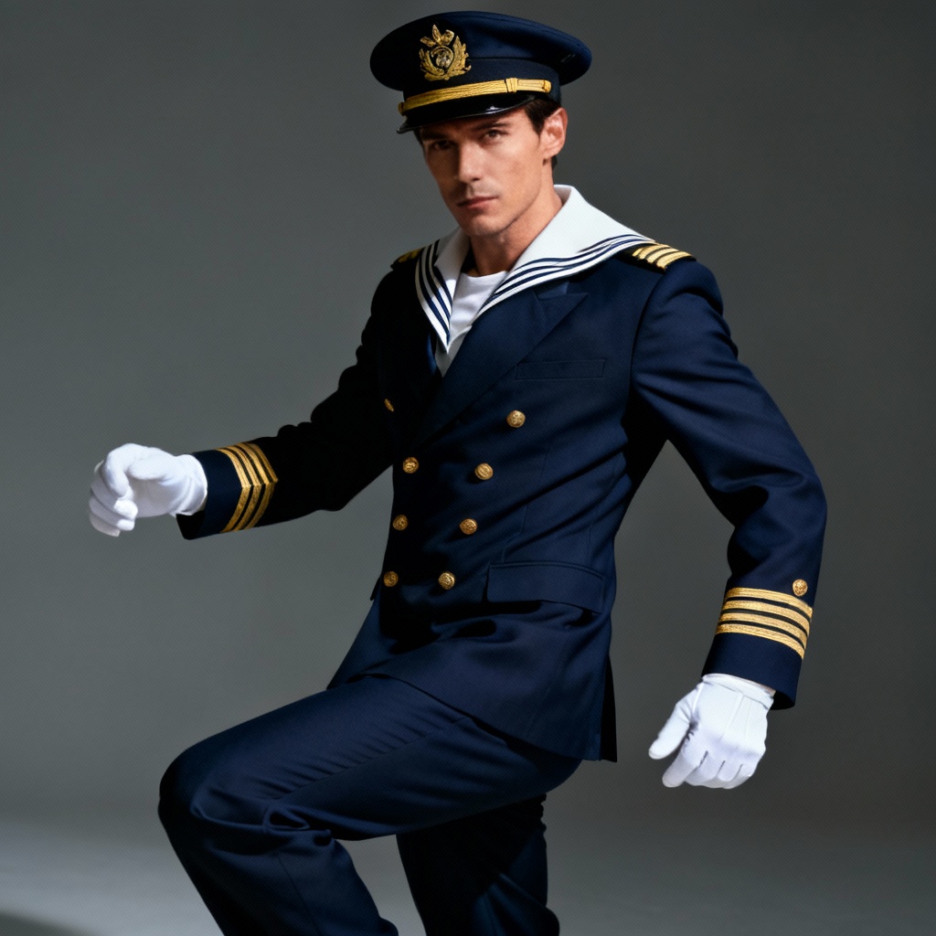 AI navy officer sailor suit with peaked cap and gold trim