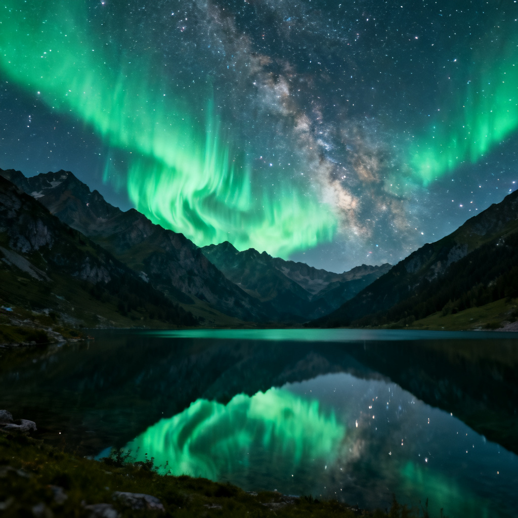 AI northern lights over snowy mountain peaks