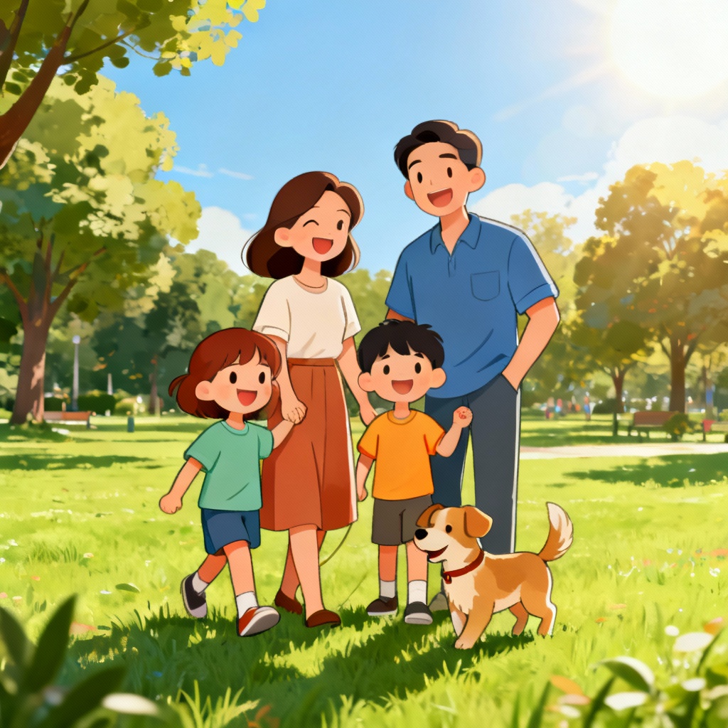 AI cartoon family portrait in a sunny park