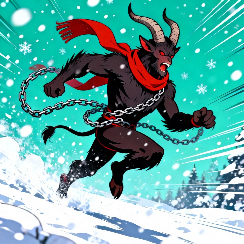 AI anime Krampus hero in action