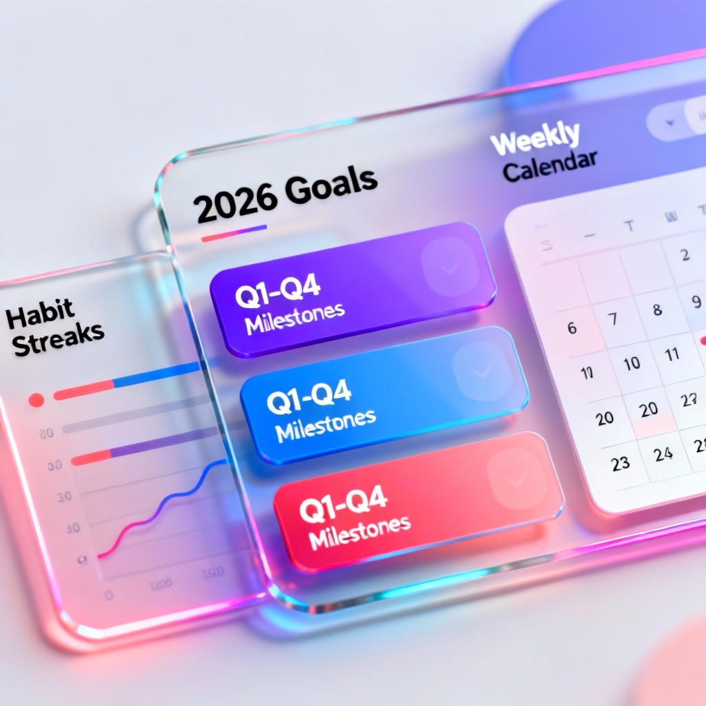 AI 2026 goal dashboard with milestones and habit streaks