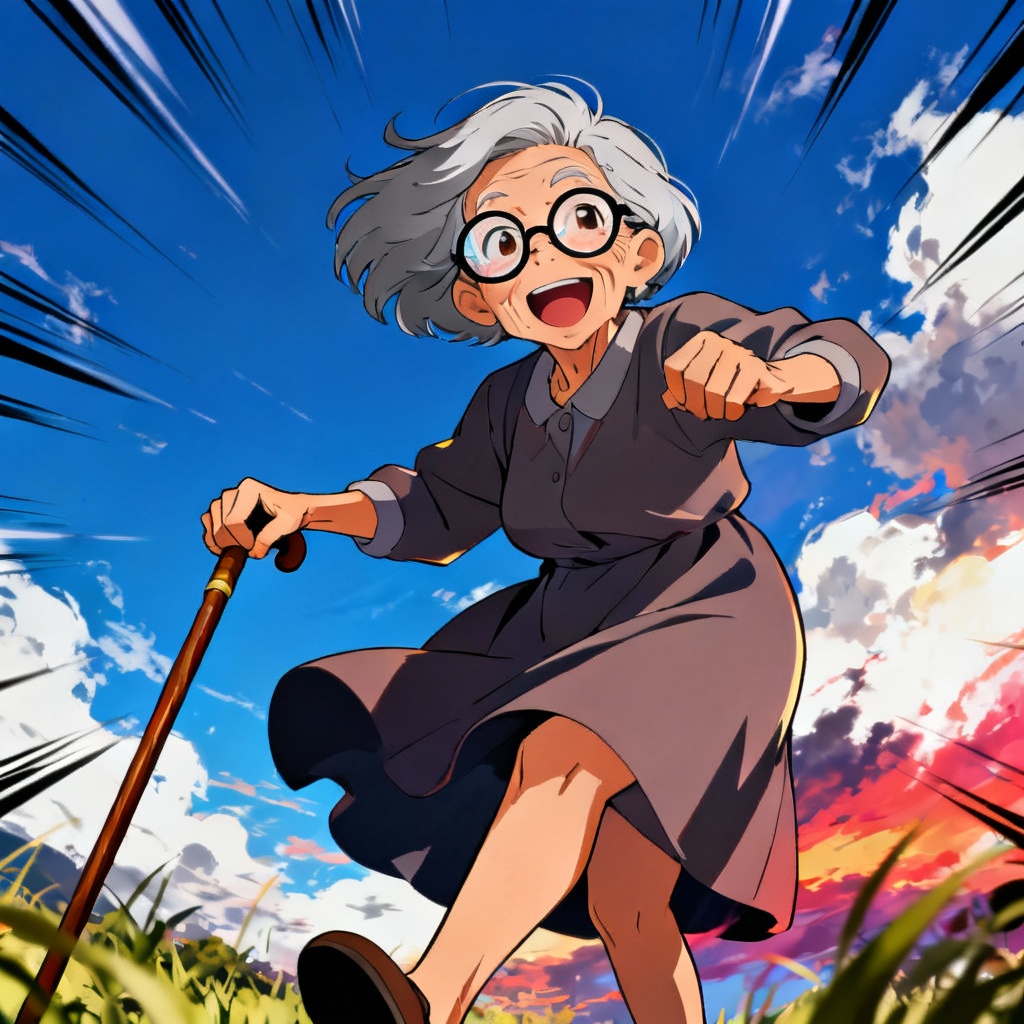AI anime-style heroic granny character