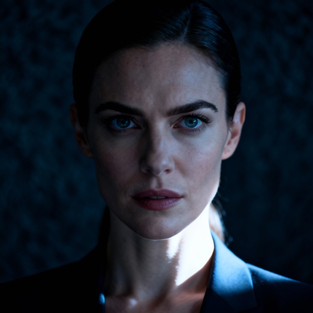 AI cinematic female executive portrait with rim light
