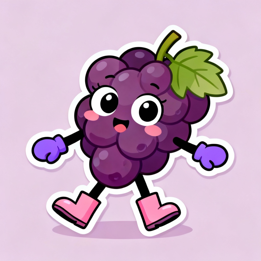 Cute kawaii grape mascot with smiling face
