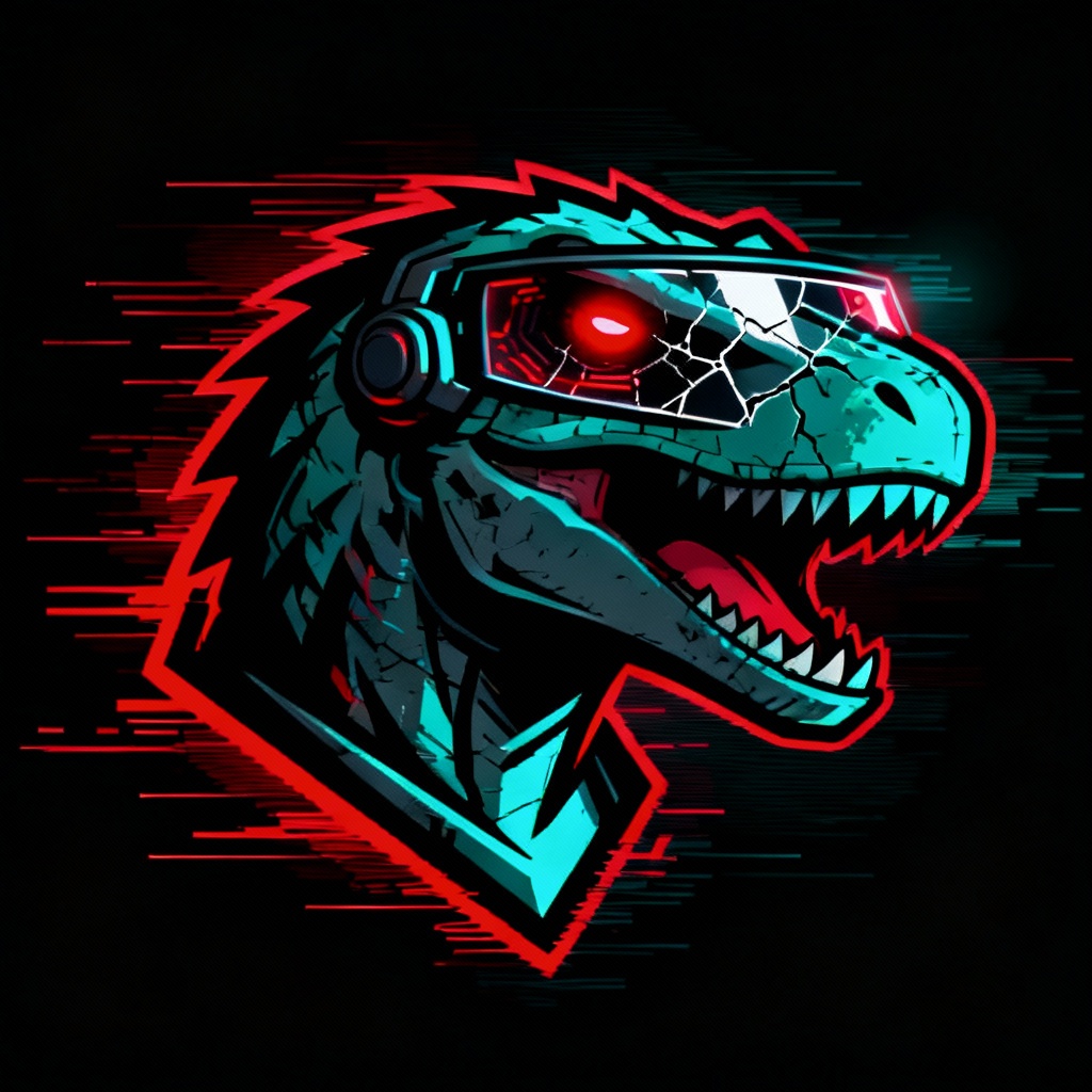 AI scary dinosaur demon mascot logo with glitch effect