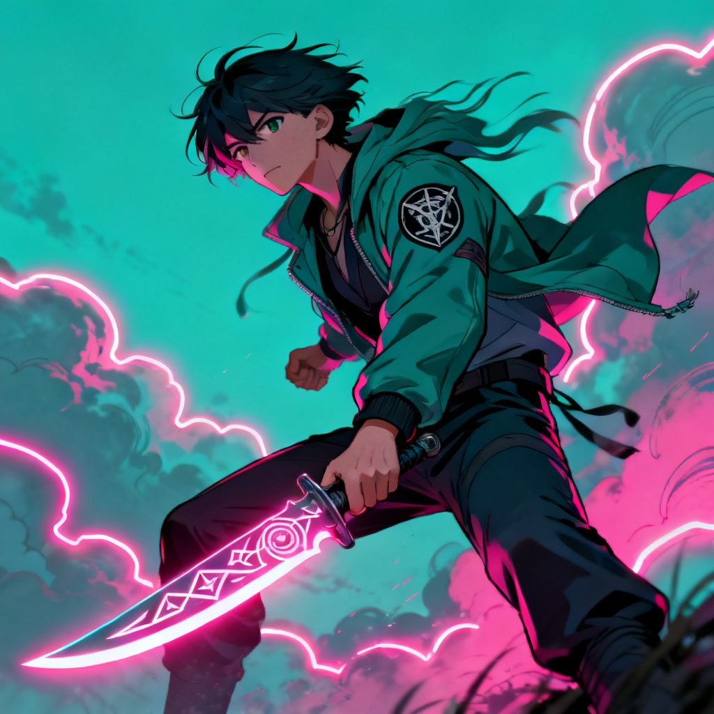 AI Yaelokre OC Maker hero illustration of a neon-clad protagonist