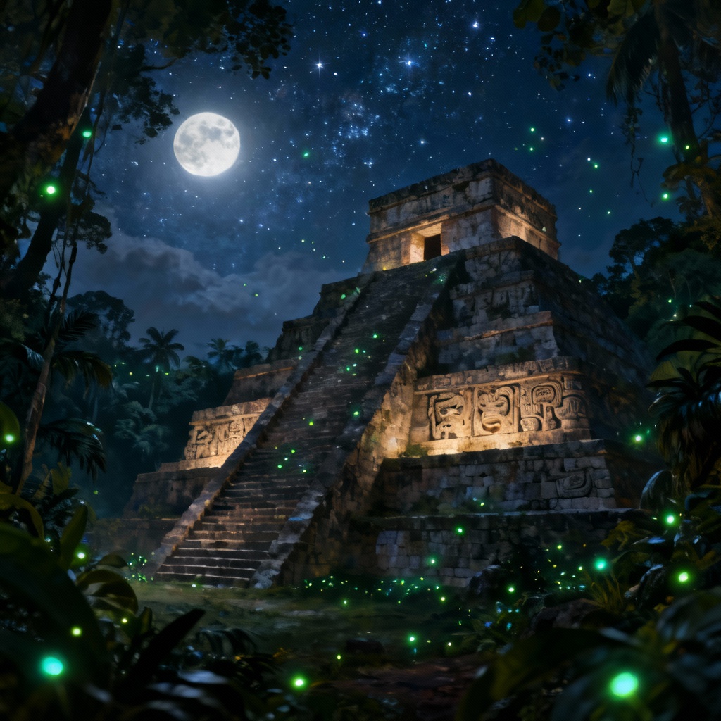 AI Mayan Temple Under Starry Jungle Sky