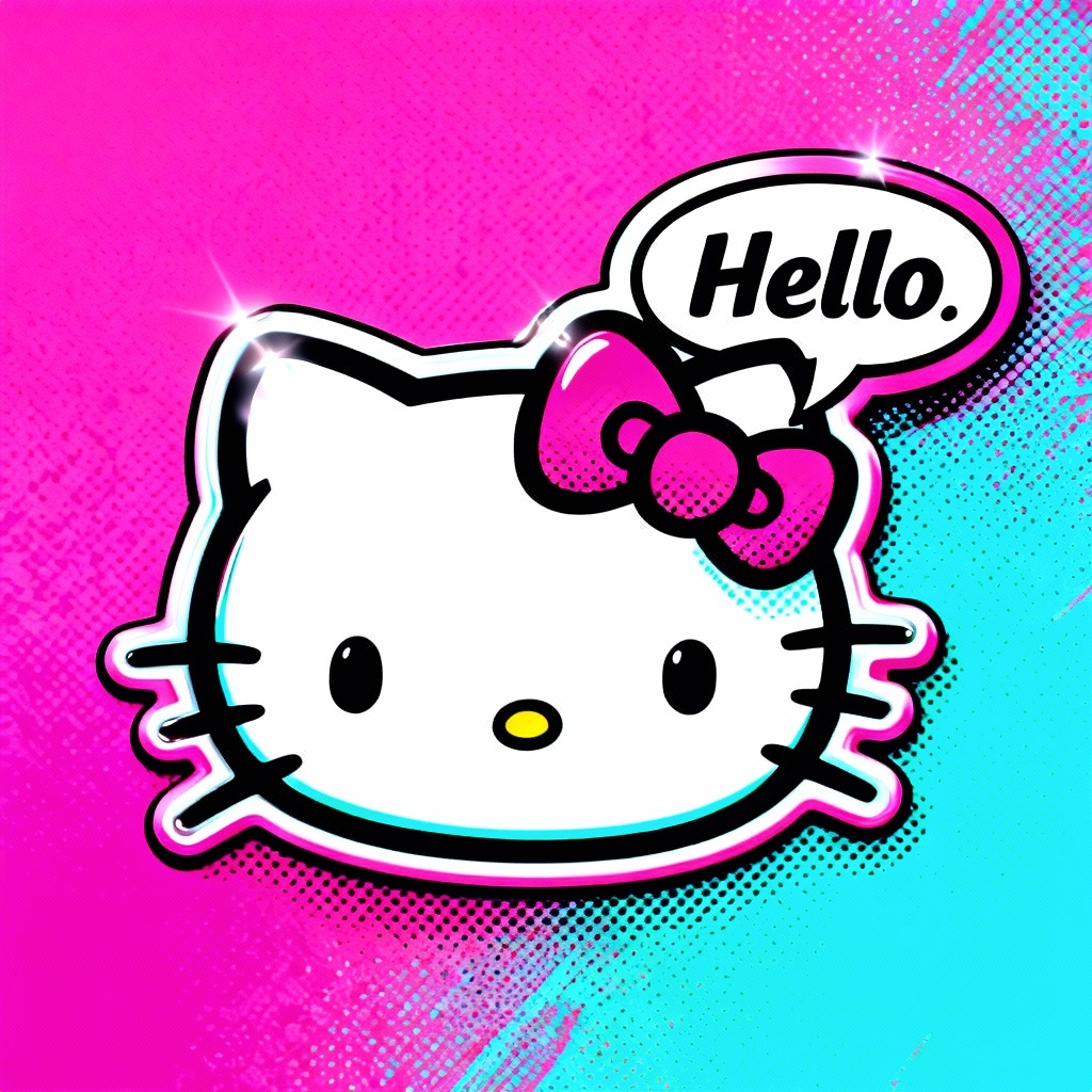 AI Hello Kitty pop art neon poster