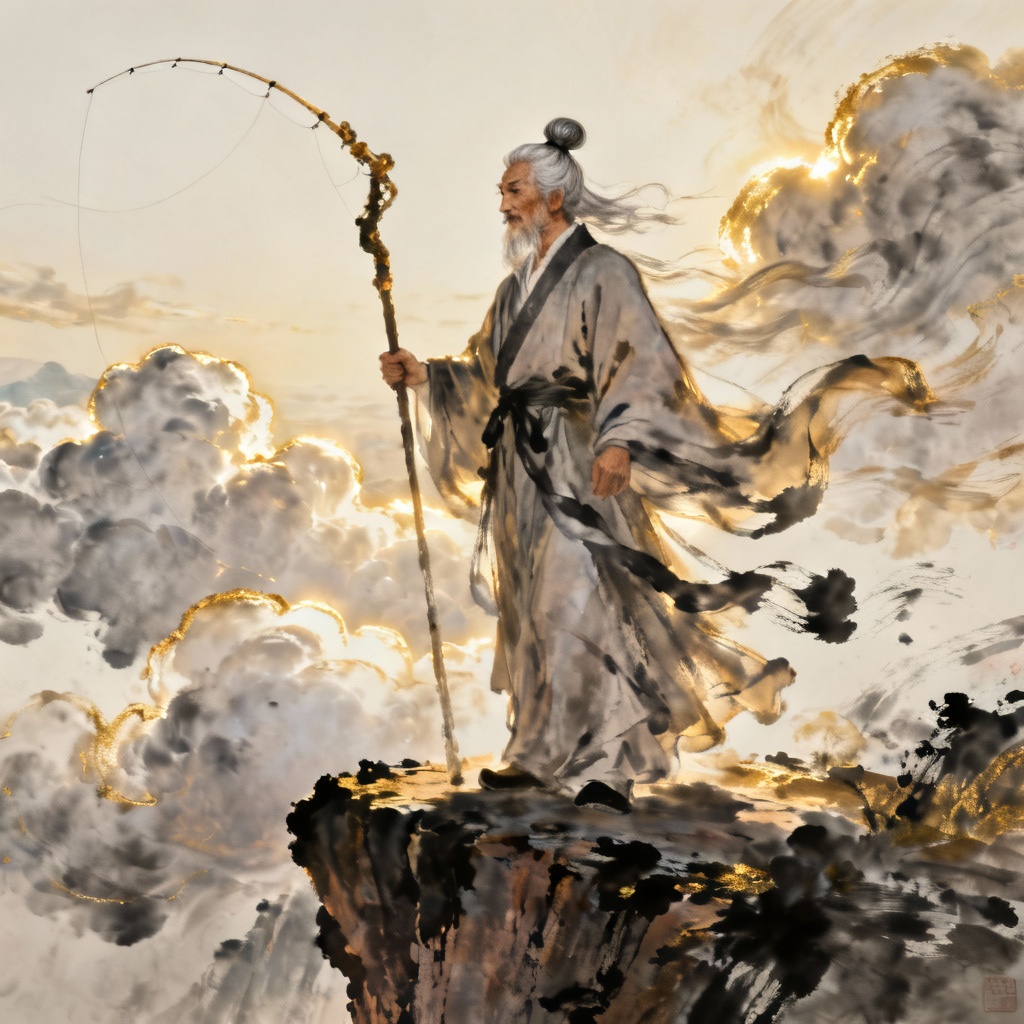 AI Jiang Ziya portrait in mythic heroic style