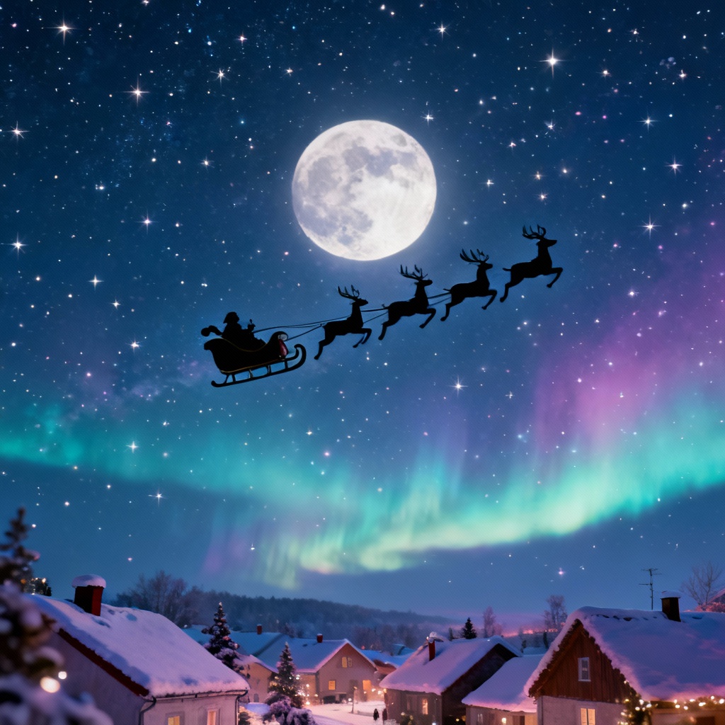 Santa sleigh silhouette Merry Christmas wallpaper in 4K