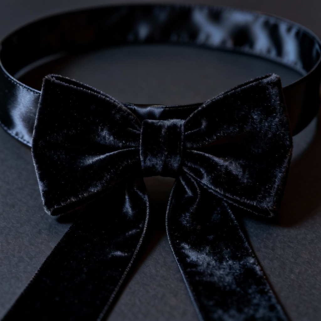 Black velvet large bow choker macro closeup