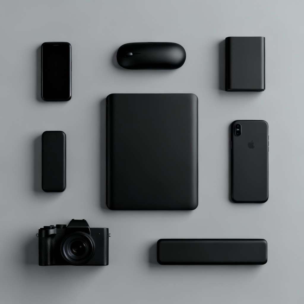 AI stylish tech minimal product flat lay