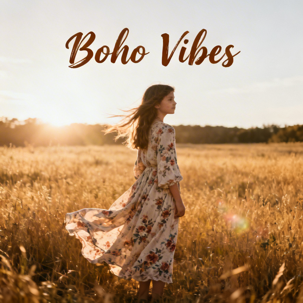 Bohemian poster girl in a floral maxi dress outdoors
