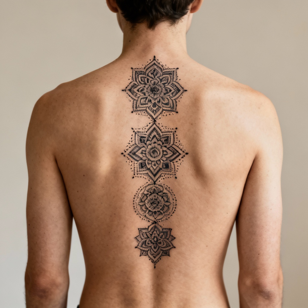 AI Mandala Spine Back Tattoo