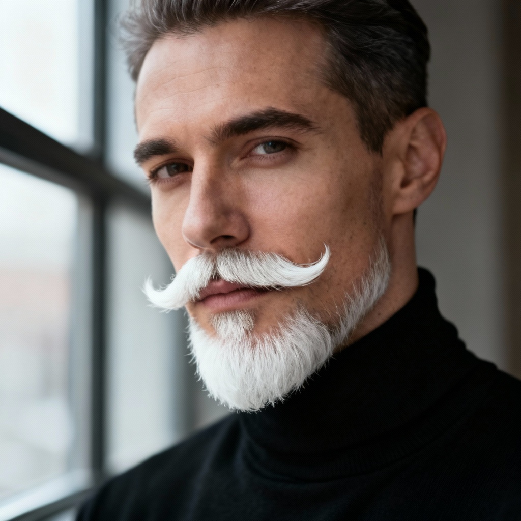 AI gentleman with white goatee and moustache