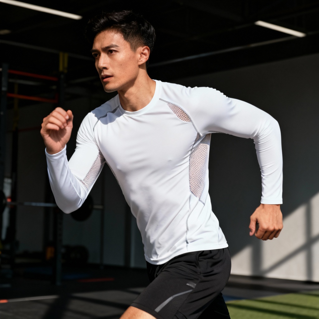 AI athleisure white long-sleeve performance top
