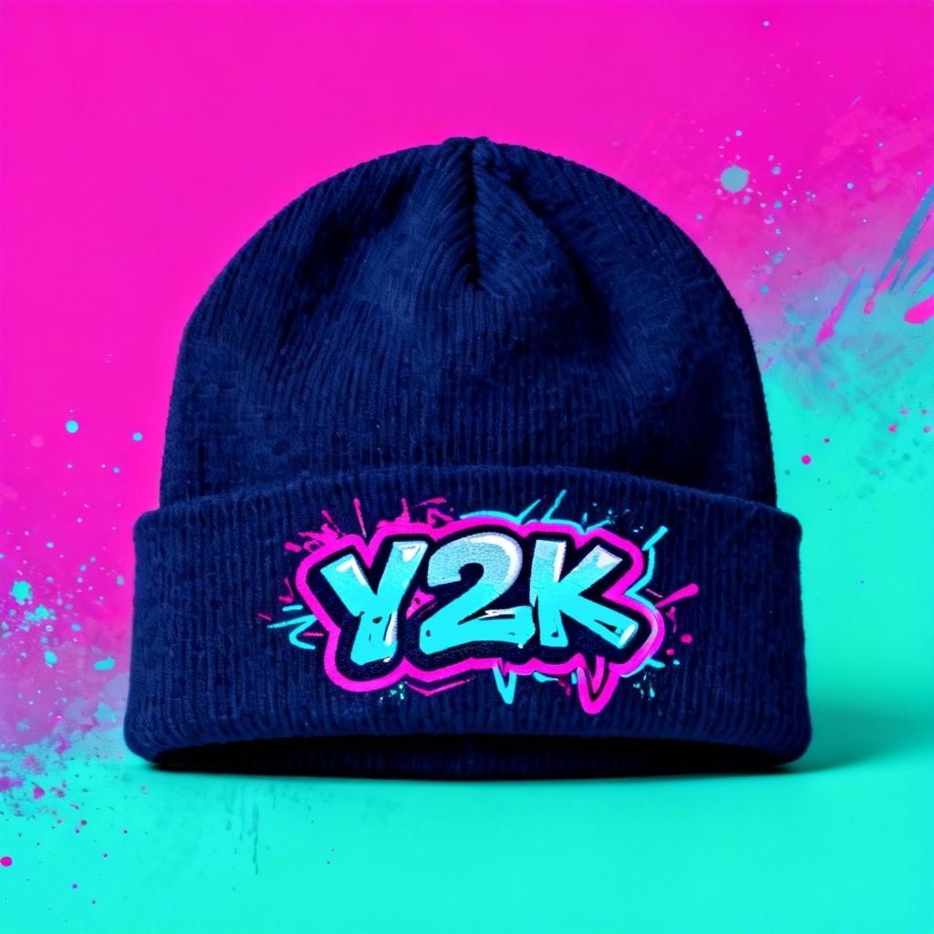Graffiti bubble text Y2K beanie mockup