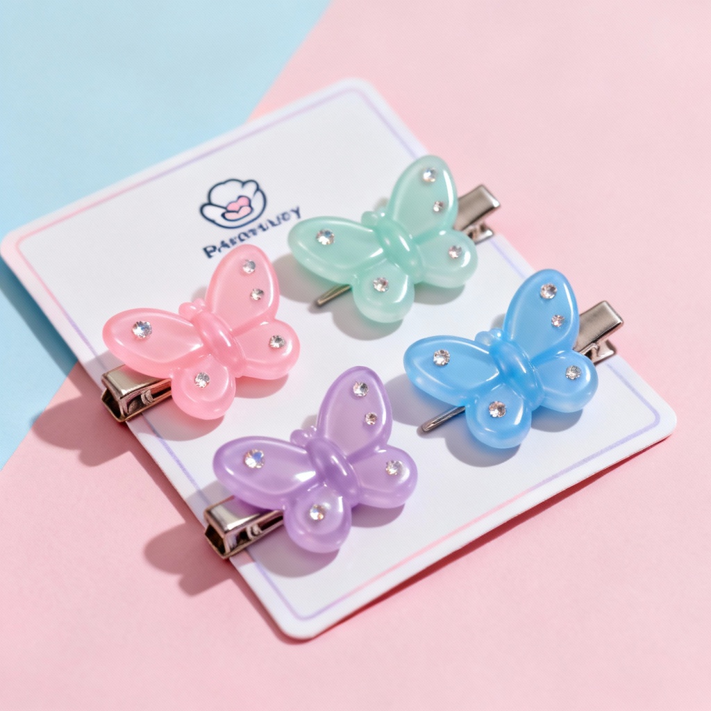 AI kawaii pastel butterfly hair clip set