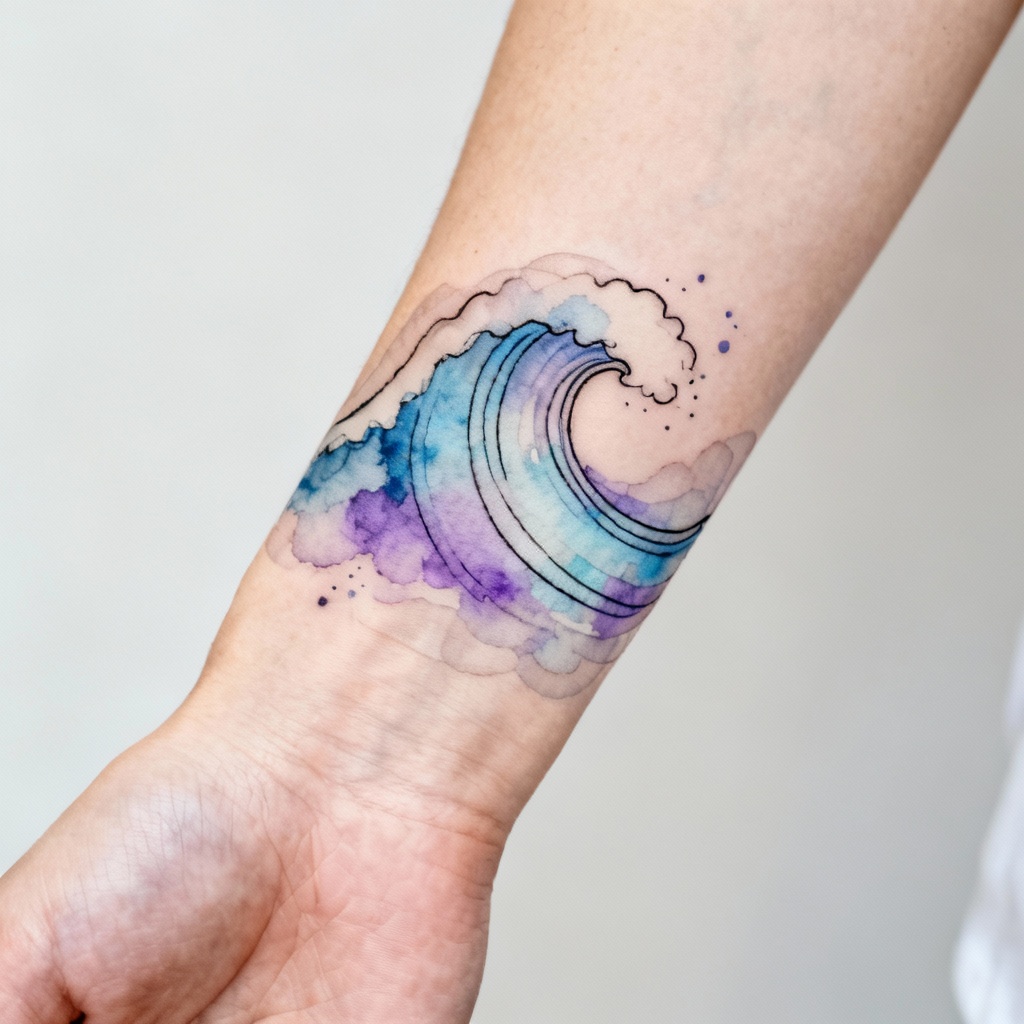 AI watercolor wrist tattoo with soft gradient