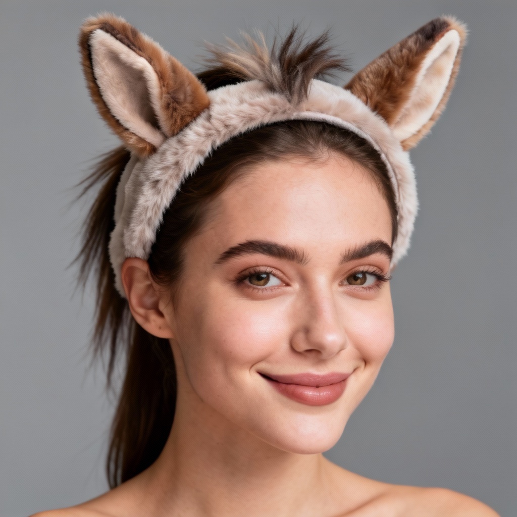 AI photoreal model showcasing a horse ear headband
