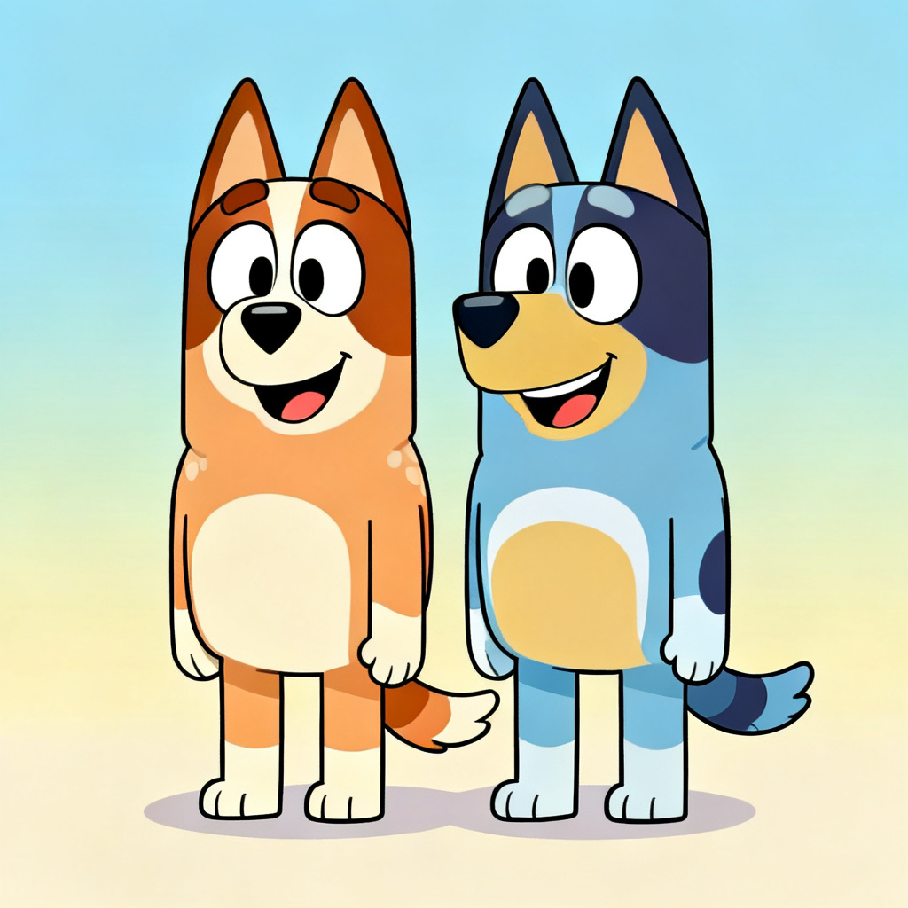 Bluey style sibling dog OC portrait