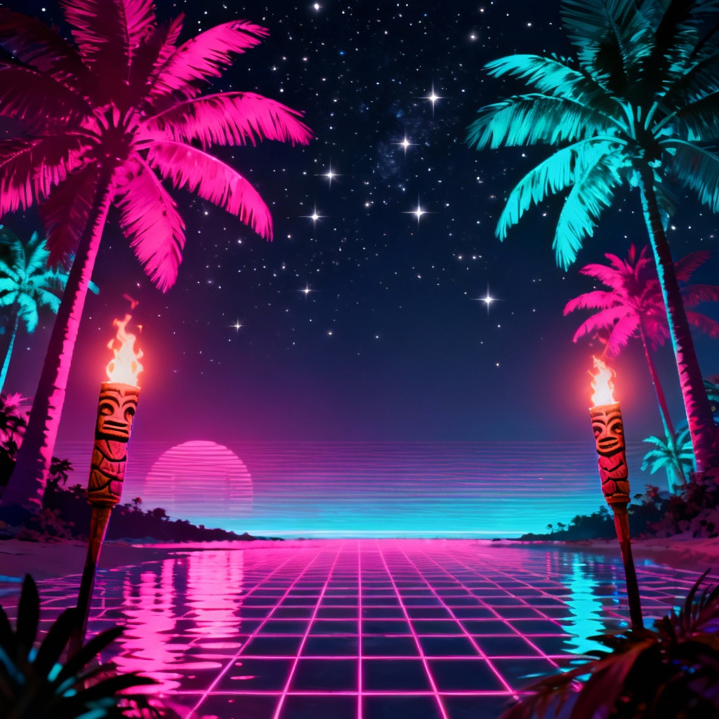 AI neon tropical party background