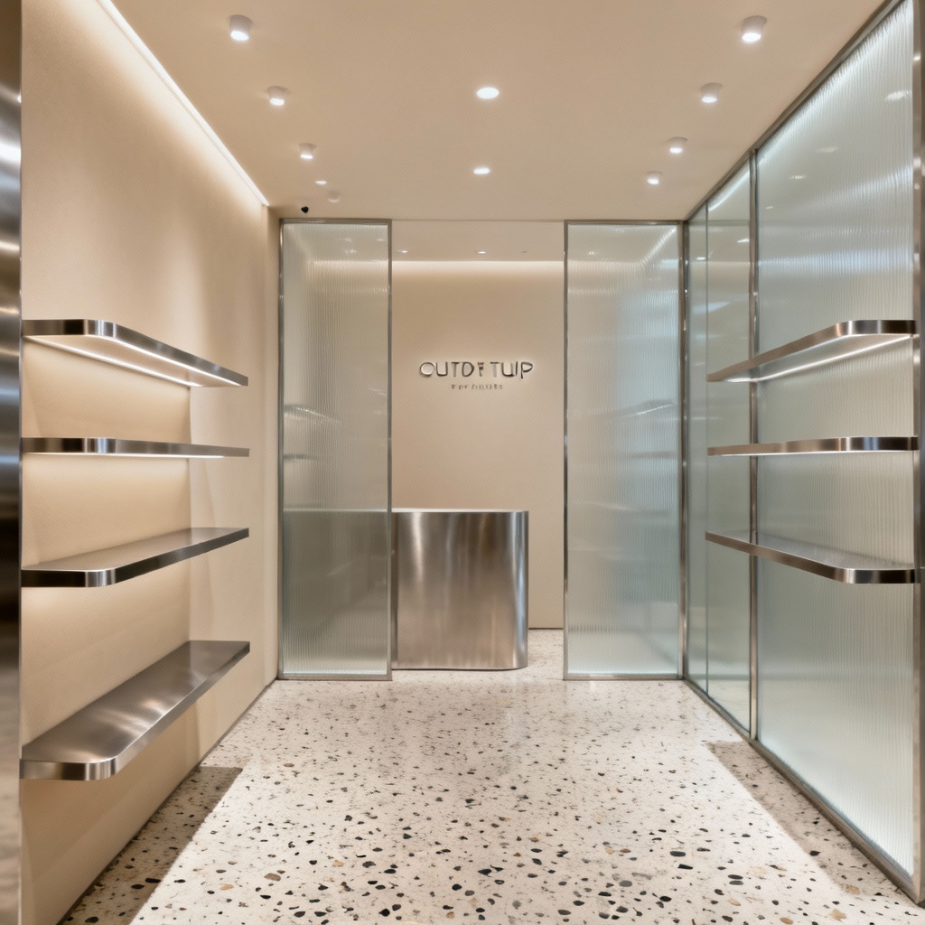 AI contemporary retail pop-up store with sleek displays
