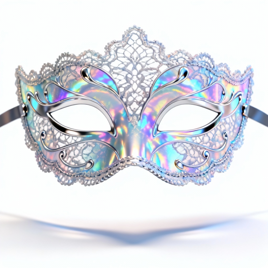 AI virtual mask try-on on a portrait with metallic lace design