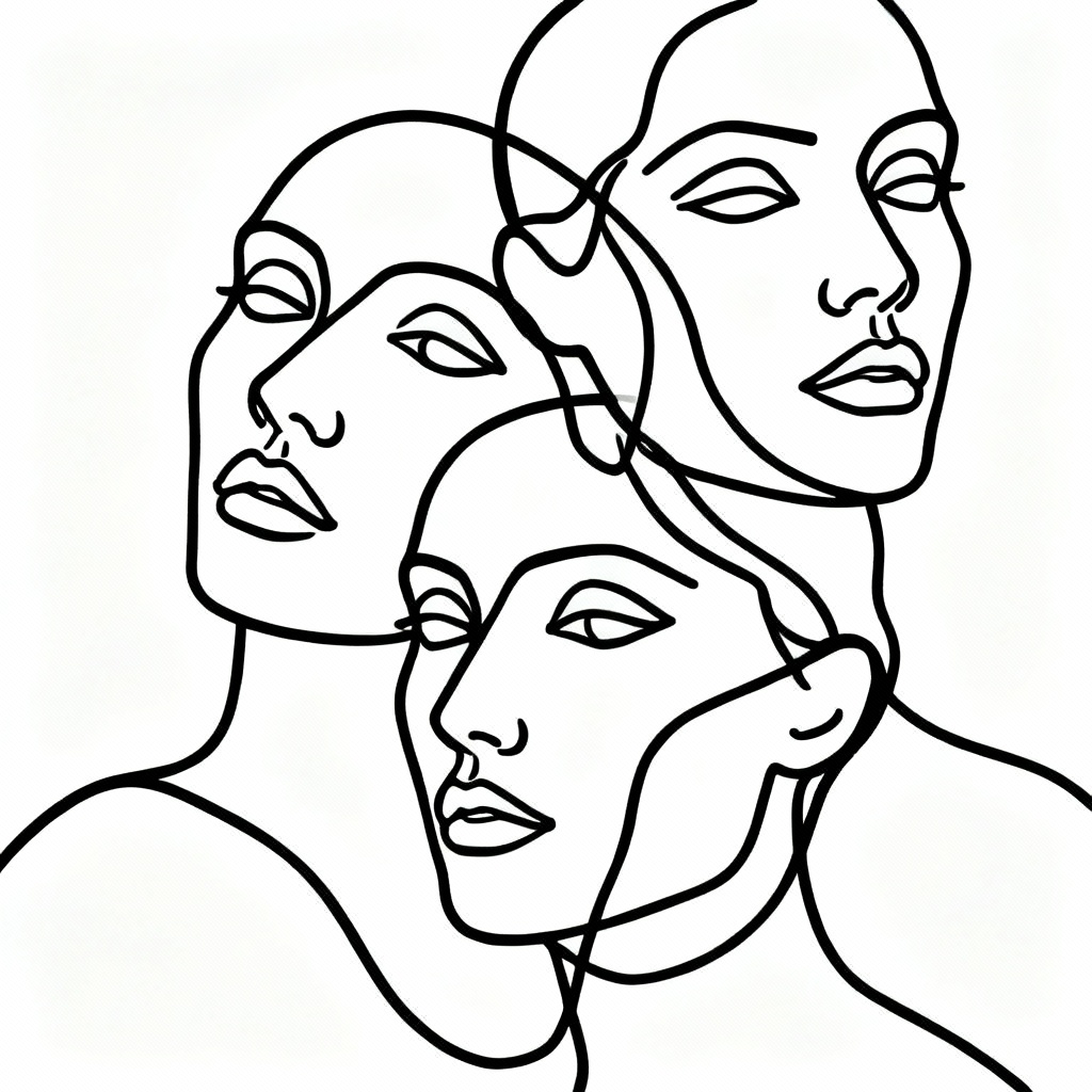 AI abstract face continuous line trio