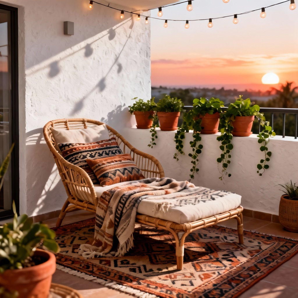 AI contemporary boho balcony decoration