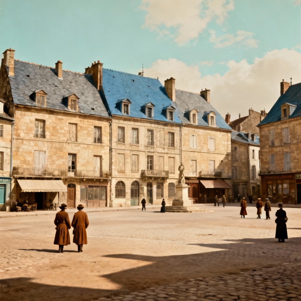 AI colorized heritage town square
