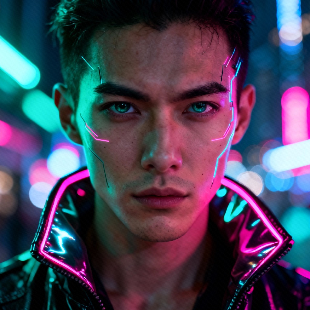 AI cyberpunk neon avatar with holographic glow