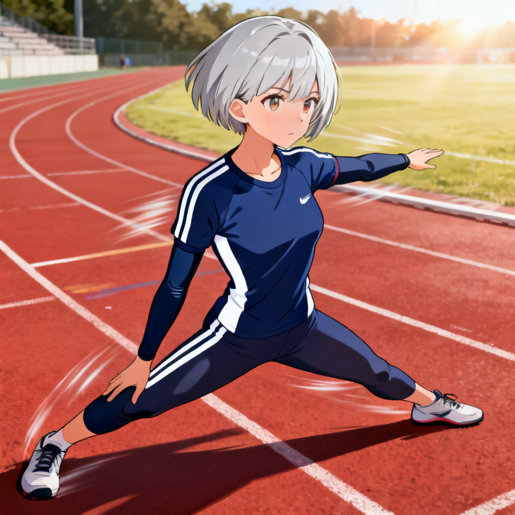 AI yan sim track athlete OC stretching on school track