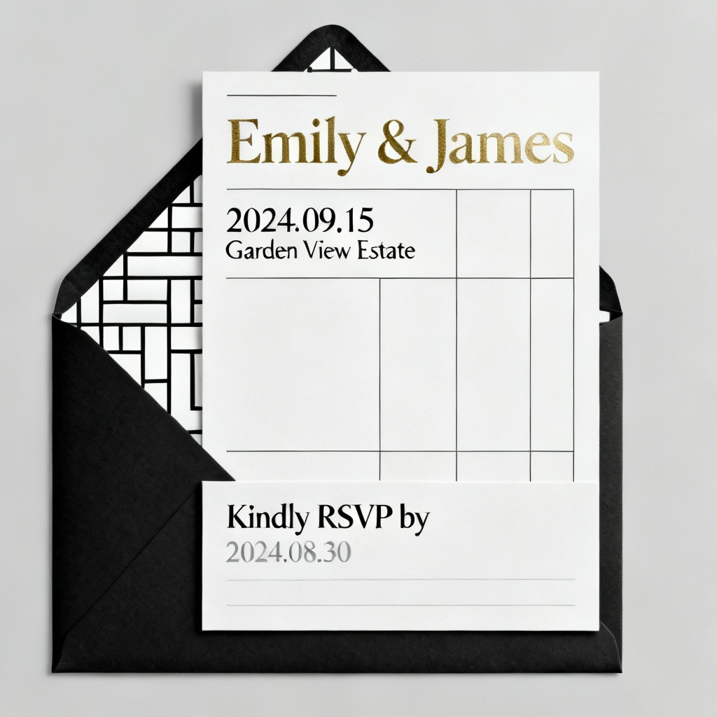 AI Minimalist Black Tie Wedding Invitation