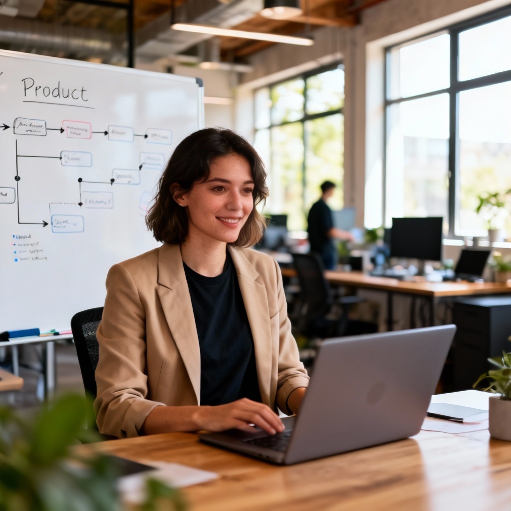 AI startup founder woman in a modern office