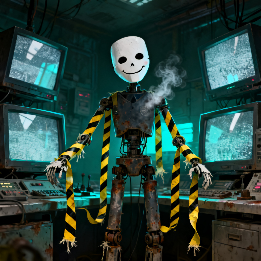 AI FNAF security puppet hybrid OC in control room