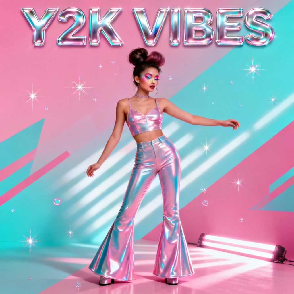 AI Y2K glossy poster with stylish model
