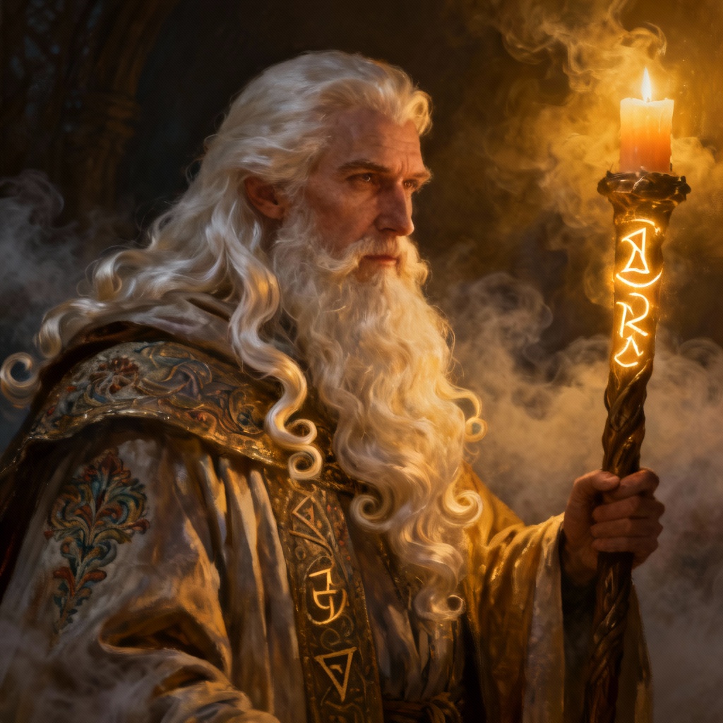 AI fantasy wizard with long white beard