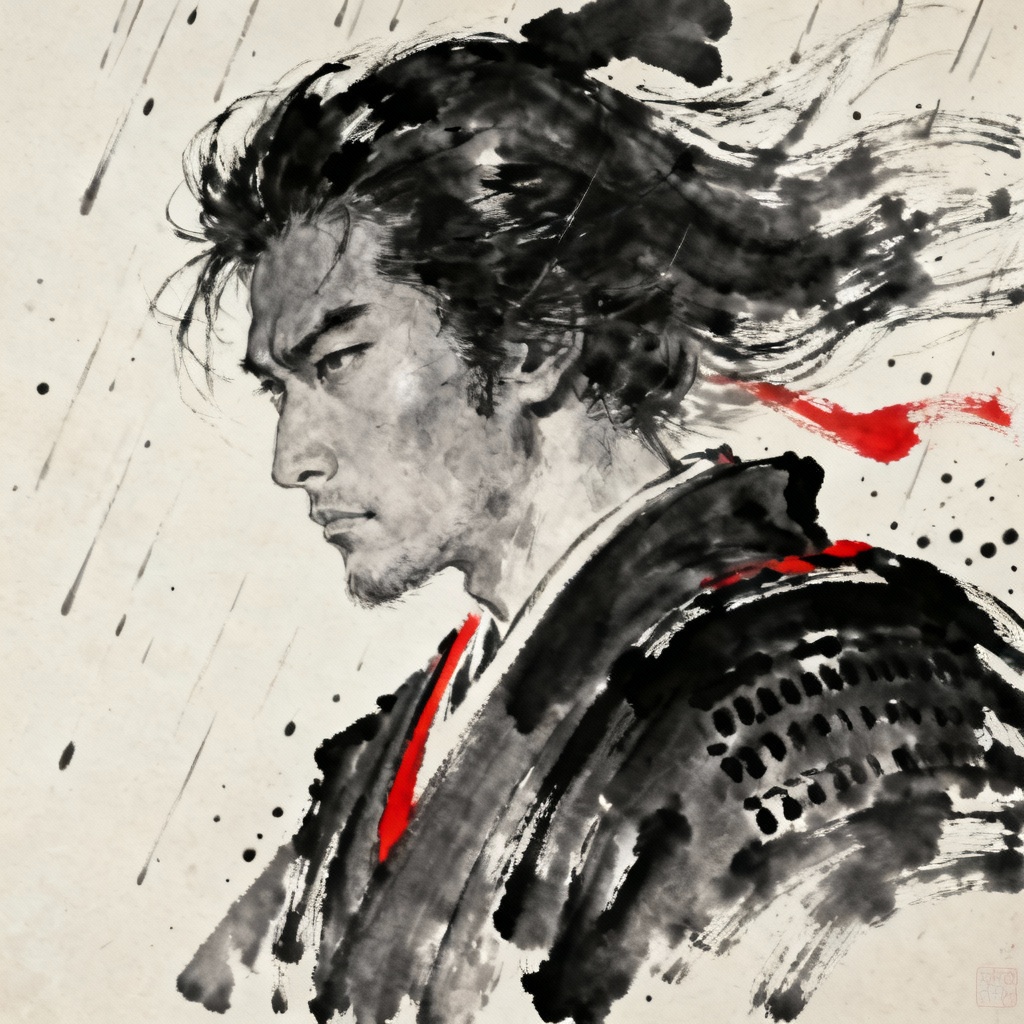 AI anime influence image in samurai ink noir style